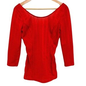Guess Semi-Sheer Ribbon Mesh Off The Shoulder Red Scoop Back 3/4 Sleeve Top – S